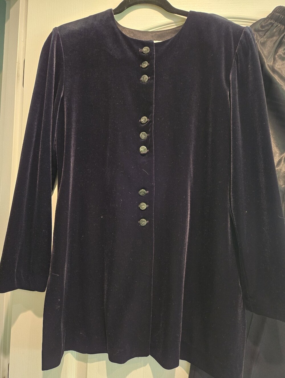R&M Richards Black Label Velvet Button Down Top With Satin Pants. Dressy Attire